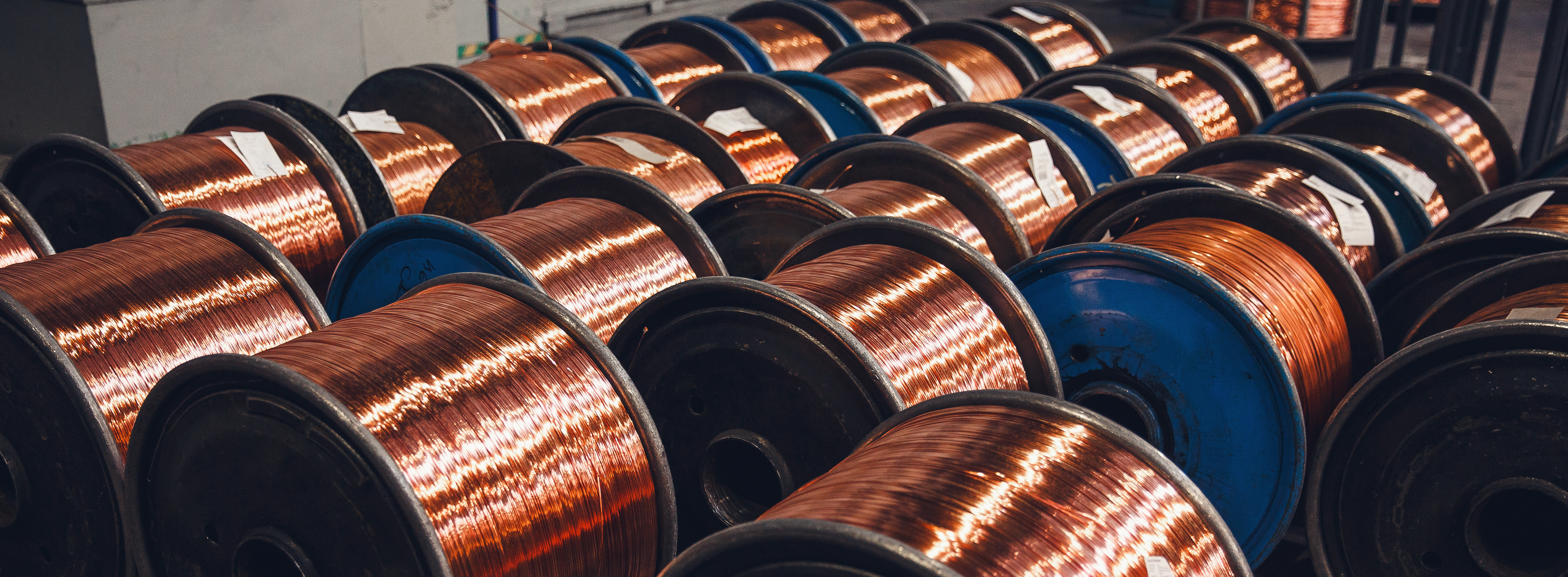 Production,Of,Copper,Wire,,Bronze,Cable,In,Reels,At,Factory.