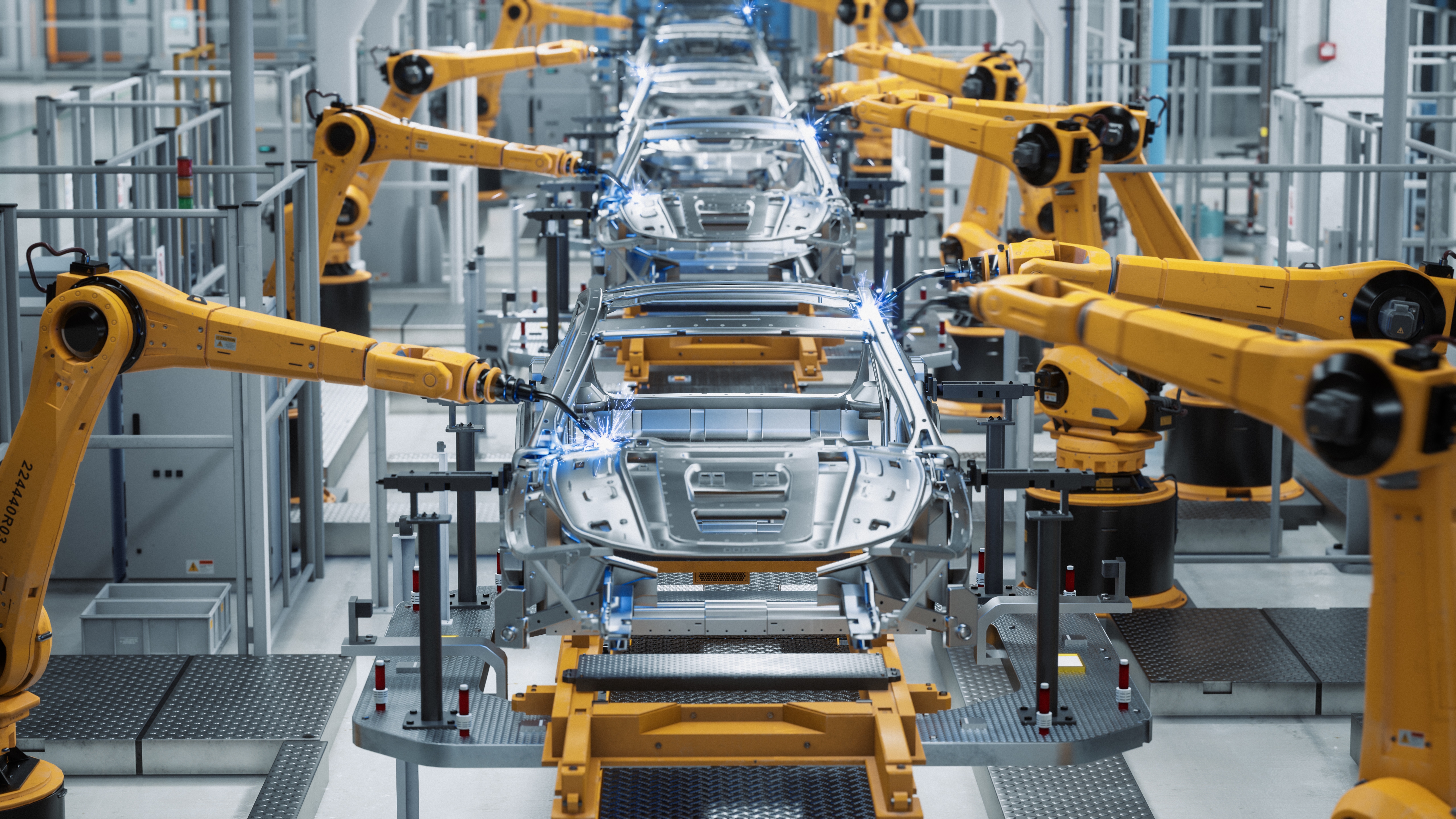 Car,Factory,3d,Concept:,Automated,Robot,Arm,Assembly,Line,Manufacturing